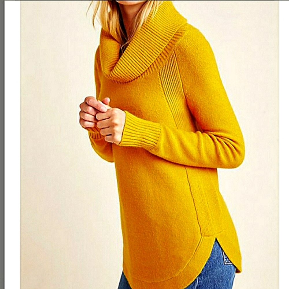 Moth by Anthropologie mustard yellow cowl tunic sweater L